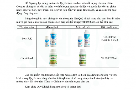 THAY ĐỔI GIÁ VÀ MẪU MÃ CỦA PK & GUMI SEED